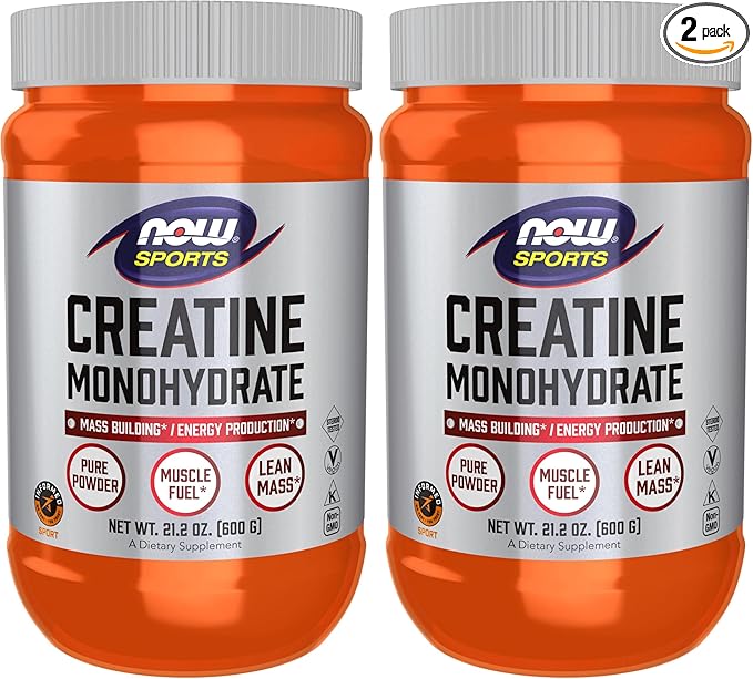 NOW Sports Nutrition Creatine Monohydrate Powder Mass Building*/Energy Production* 21.2-Ounce (Pack of 2)