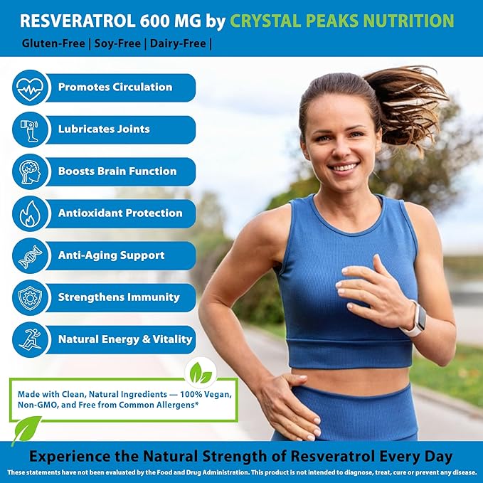 100% Natural Resveratrol Supplement - Trans-Resveratrol Supports Aging - Antioxidants Supplement Promotes Immune System &amp Joint Support (60 Capsules)