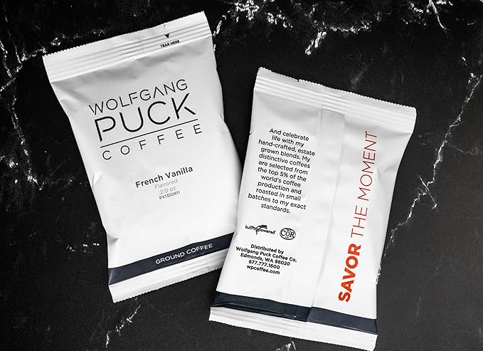 Wolfgang Puck Coffee French Vanilla each 2.0 ounce Portion Pack makes 8-10 cups (Pack of 18)