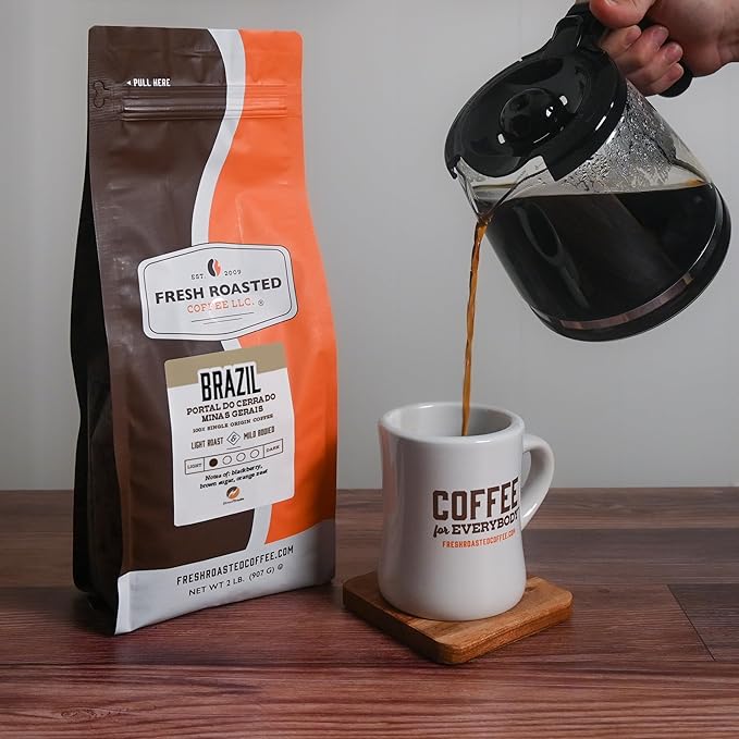 Fresh Roasted Coffee Brazil Minas Gerais 2 lb (32 oz) Light Roast Kosher Whole Bean
