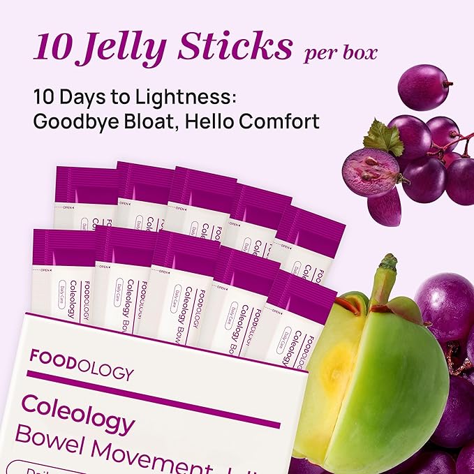 FOODOLOGY Coleology Bowel Movement Jelly (Grape &amp Prune) – Prebiotic Fiber Supplement for Gut Health &amp Daily Regularity Chia Seeds Korean Supplement – 10 Sticks