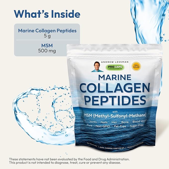 ANDREW LESSMAN Marine Collagen Peptides Powder and MSM 240 Servings - Supports Radiant Smooth Soft Skin Comfortable Joints. Pure. Super Soluble No Fishy Flavor No Additives Non-GMO