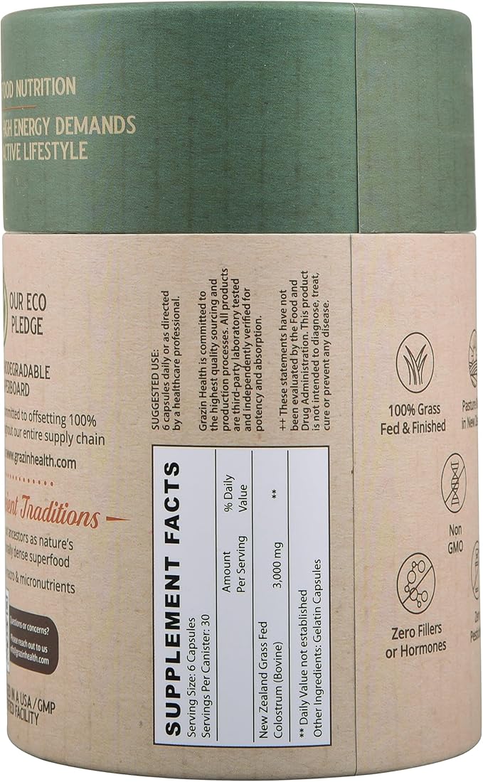 Grass Fed Bovine Colostrum: 3000Mg per Serving (500 mg per Capsule) (30 Servings)