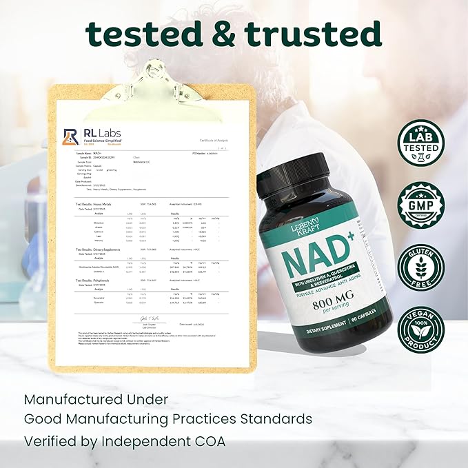 NAD Supplement Pure Organic | NMN Supplement Alternative | Boost Energy &amp Cellular Health | Urolithin A Resveratrol Quercetin for Antioxidant Power | for Women and Men