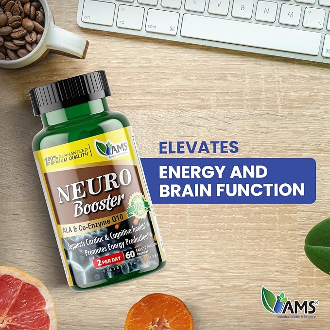 America Medic &amp Science Neuro Booster (60 Capsules) | Nutritional Supplement for Brain Health | Vitamin Pills for Better Memory and Cognitive Function | with Coenzyme Q10 ALA and Acetyl L-Carnit