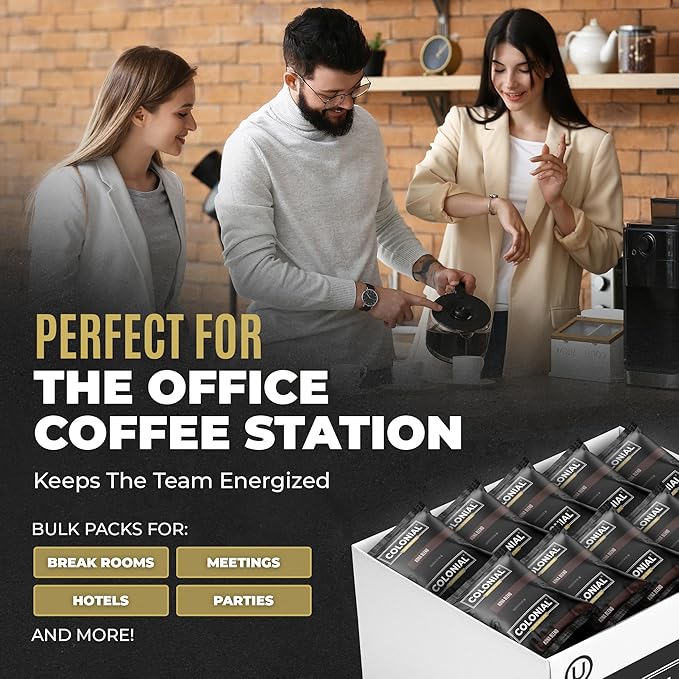 Colonial Coffee 100 Count Single Pot Coffee Packets – 100% Arabica Decaf Colombian Medium Roast | Pre-Measured Frac Packs for 12 Cup Maker | Bulk Ground Gourmet Coffee for Home &amp Office