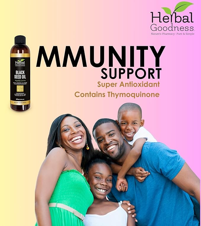 Black Seed Oil - Organic Cold Pressed Nigella Sativa Black Cumin Seed Oil with Thymoquinone Blackseed Liquid for Health Hair Growth &amp Skincare 8 fl. oz | Herbal Goodness