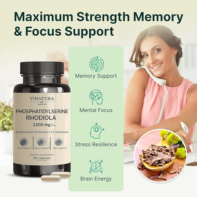 VINATURA PhosphatidylSerine 1200mg - with Rhodiola Rosea 90 Capsules 30 Servings