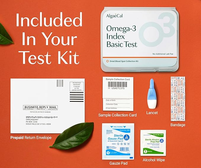 ALGAECAL Omega 3 Finger Test Kit – Easy Home Test Kit with Pre-Paid Return Envelope Quick &amp Hassle-Free Certified Lab-Verified Results for Accurate Omega-3 Levels Made in USA (Pack of 3)