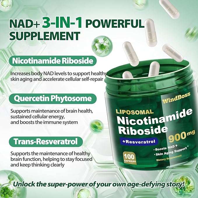 Liposomal NAD+ Supplement with Nicotinamide Riboside &amp Resveratrol NAD Booster for Cellular Energy Anti-Aging &amp Metabolism – NMN Alternative NAD Supplement for Men &amp Women – 2pcs