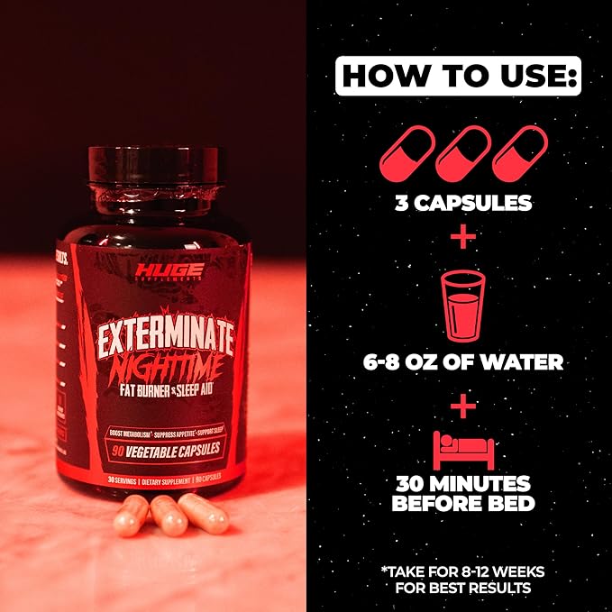 Exterminate Night Time Fat Burner &amp Sleep Support - Boost Metabolism Reduce Cravings &amp Burn More Calories - 10 Proven Ingredients Forskolin 5-HTP Saffron Paradoxine &amp Melatonin (100% S