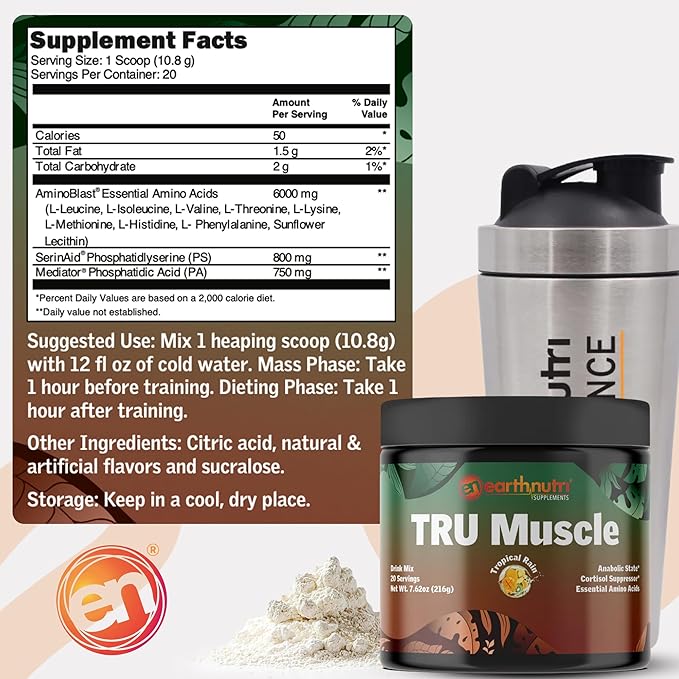 EarthNutri - Phosphatidic Acid Supplement with SerinAid - with Mediator Phosphatidic Acid &amp Phosphatidylserine Supplement - Boosts Strength &amp Recovery - 20 Servings - Non-GMO Gluten-Free - 21