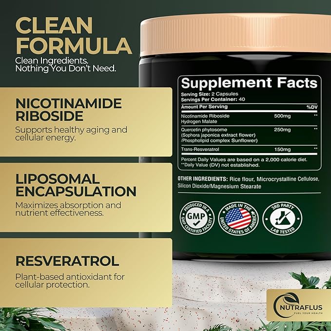 NAD Alternative of NMNH Supplement – Liposomal NAD + Resveratrol Supplement – NAD Supplements for Women and Men – Liposomal Nicotinamide Riboside 900mg for Energy &amp Healthy Aging - 80 Capsules