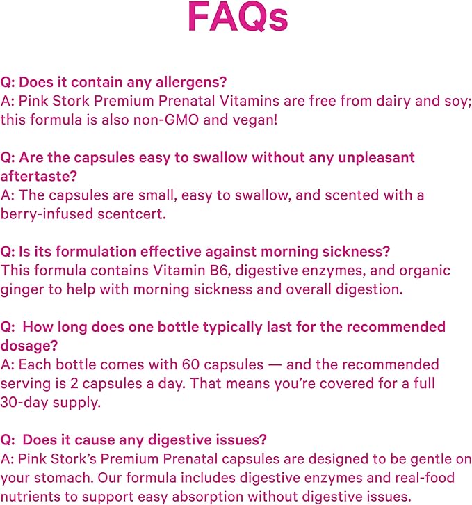 Pink Stork Premium Prenatal Vitamin for Women - Multivitamin &amp Probiotics - Morning Sickness Digestion &amp Energy - Folate B6 &amp Iron - 60 Capsules - 2 Pack