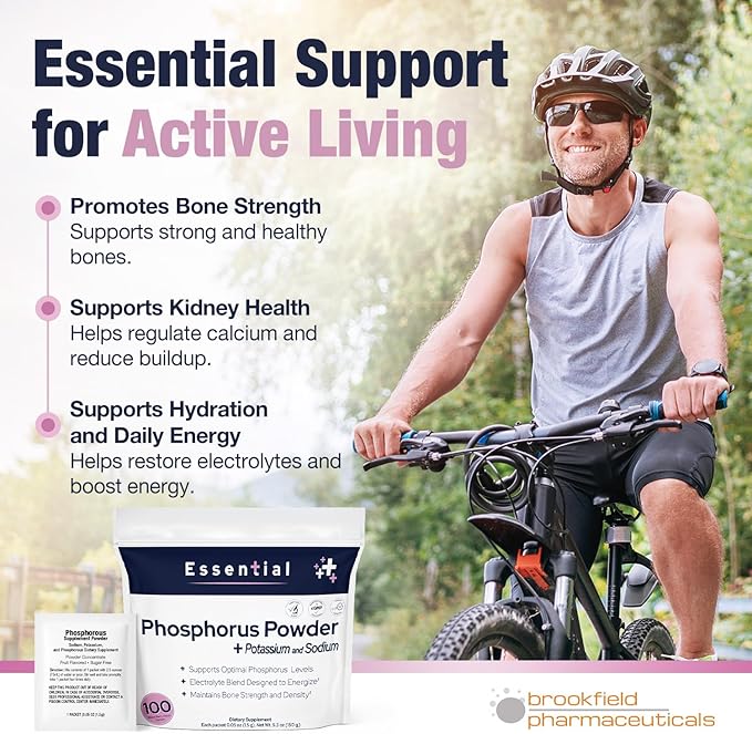 Phosphorus Supplements 100 Packets Dietary Supplements Powder with Sodium Phosphate and Potassium Phosphate Fruit Flavored Phosphorous Supplement Powder for Electrolyte Bone Health &amp Kidney Hea