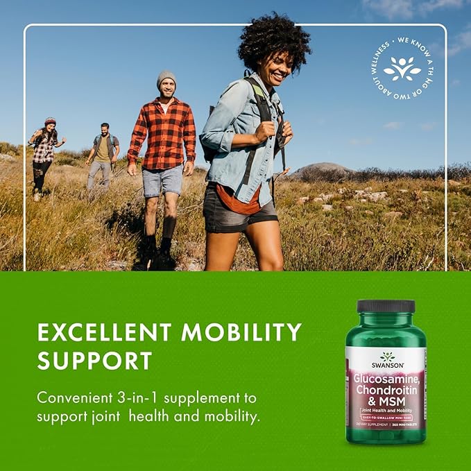 Swanson Glucosamine Chondroitin &amp MSM - Cartilage &amp Joint Health Supplement* - Supports Mobility &amp Flexibility* - Easy-to-Swallow Mini Tablets - Gluten Free &amp Non-GMO - 360 Mini-Table