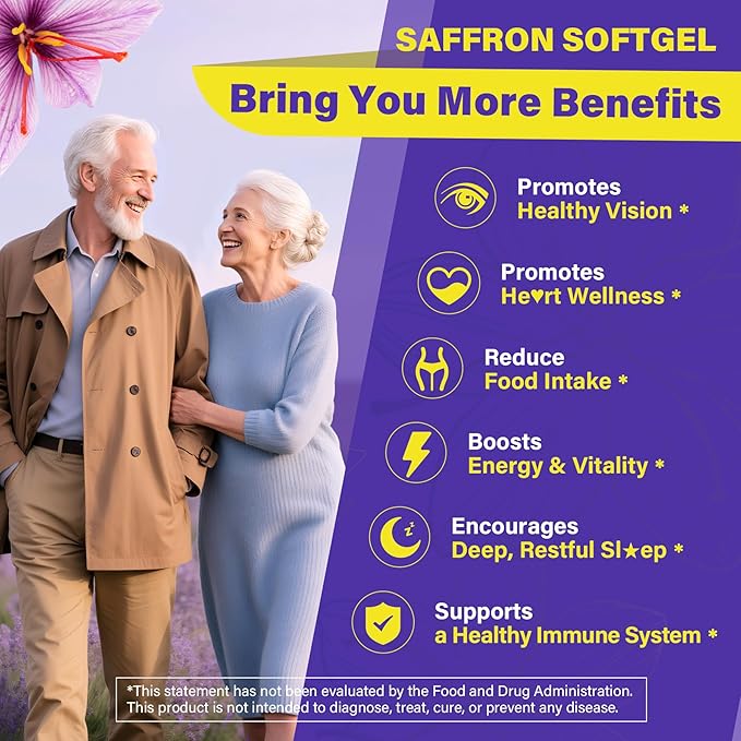 Nextdia Saffron Supplements - 100mg Liposomal High Absorption 100% Pure Saffron Extract with Magnesium Glycinate Omega-3 Turmeric Ashwagandha Vitamin B6 B12 D3 for Mood Brain - 60 Softgels.