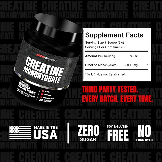 ProSupps Creatine Monohydrate Powder for Men &amp Women Unflavored - 5000mg of Micronized Creatine - Sugar-Free Soy &amp Gluten-Free - 200 Servings
