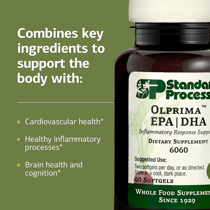 Standard Process Olprima EPA|DHA - Supplement for Brain Health with Omega-3 - Supports a Healthy Heart - Gluten-Free Non-Dairy &amp Non-Soy - 60 Softgels (30 Servings)