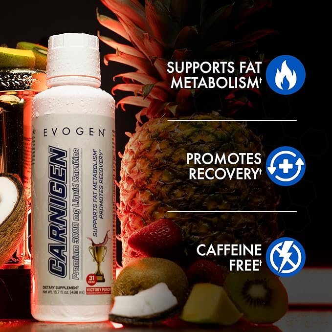 Evogen Carnigen - Liquid Carnitine | Supports Fat Metabolism &amp Recovery Caffeine Free | L-Carnitine Acetyl L-Carnitine | Victory Punch | 31 Servings