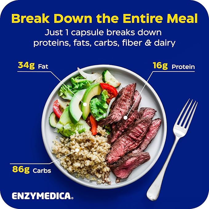 Enzymedica Digest Gold + ATPro Maximum Strength Enzyme Formula Prevents Bloating and Gas 14 Key Enzymes Including Amylase Protease Lipase and Lactase 240 Capsules