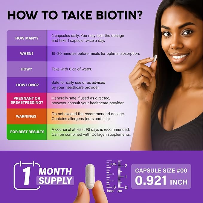 Biotin | Collagen | Hyaluronic Acid | Keratin - Support Normal Hair Growth Cycle Skin &amp Nails - Clinically Tested - 25000mcg Vitamins B1 B2 B3 B6 &amp B7 - for Women &amp Men - Made in USA |