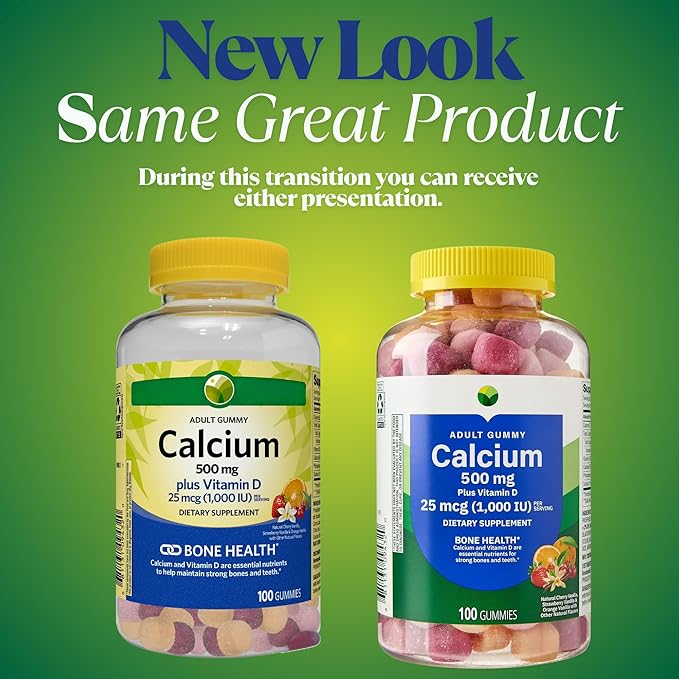 KP+ Calcium Gummies 500 mg with Vitamin D 25 mcg (1000 IU) | 100 Gummies | Natural Fruit Flavors | Pack of 2