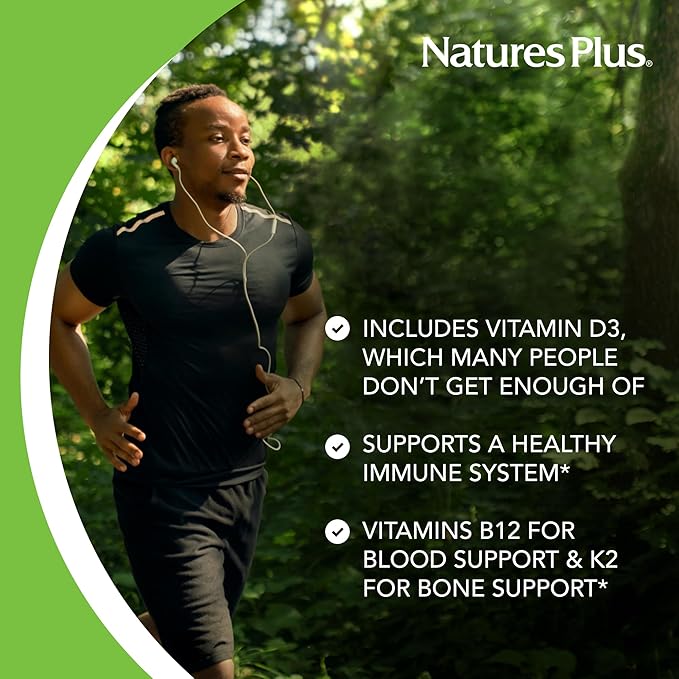 NaturesPlus Source of Life GOLD Multivitamin - 180 Tablets - With Vitamins D3 B12 &amp K2 - Blood Bone &amp Immune Support - Vegetarian &amp Gluten Free - 60 Servings