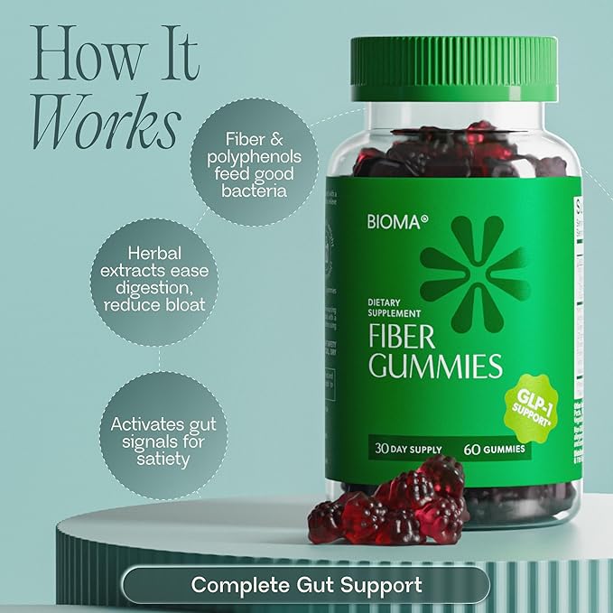 Fiber Gummies for Women - Natural GLP-1 Support with Kiwi Pomegranate &amp Ginger - Sugar Free Digestive Health Supplement Prebiotic FOS Fiber - Vegan &amp Gluten Free (60 Gummies - 30 Day Supply)