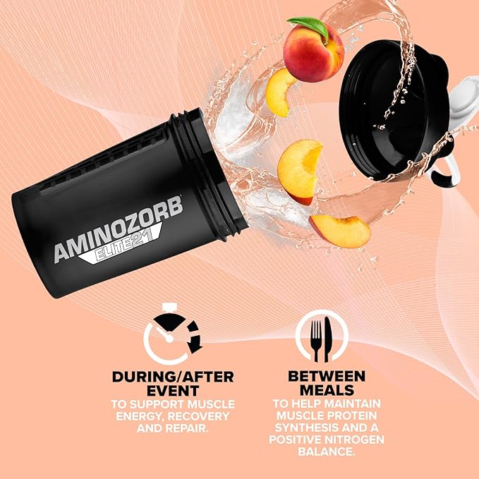 EFX Sports Aminozorb Elite 21 | PH-Correct Full Spectrum Aminos + Glutamine | Essential &amp Non Essential Aminos | Zero Sugars | 30 Servings (Sour Peach)