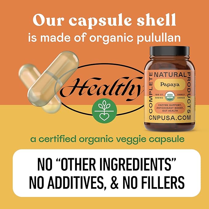 Complete Natural Products Organic Papaya Enzymes 100 Capsules &amp Digestive Enzymes 100 Capsules Bundle