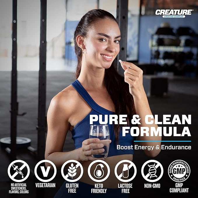 CREATURE® Creatine Complex - Creatine Monohydrate Capsules with 5 Types of Creatine Including Con-Crēt® Creatine HCL Promotes Muscle Strength Endurance Brain Health 180 Veggie Caps Pack of 2.