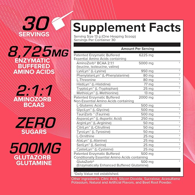 EFX Sports Aminozorb Elite 21 | PH-Correct Full Spectrum Aminos + Glutamine | Essential &amp Non Essential Aminos | Zero Sugars | 30 Servings (Watermelon)