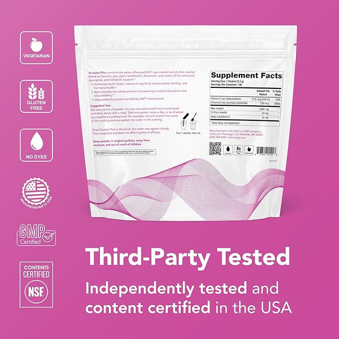 Theralogix Ovasitol Plus Metabolic Health Supplement - Myo-Inositol &amp D-Chiro Inositol+Chromium Picolinate+Alpha-lactalbumin &amp Vitamin D - 90-Day Supply - Unflavored - 180 Count