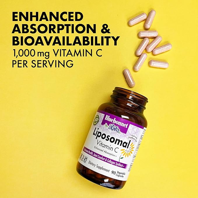 BlueBonnet Nutrition Liposomal Vitamin C 1000 mg Made with Sunflower Oil Immune &amp Joint Comfort* Vegan Kosher Non-GMO Gluten-Free Soy-Free Milk-Free 180 Vegetable Capsules 90 Servings