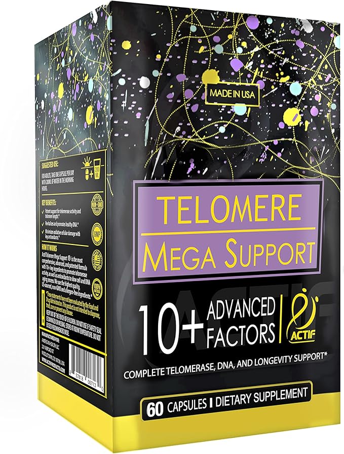 ACTIF Telomere Mega Support with 10+ Factors Non-GMO Telomerase and DNA Supplement for Energy Memory and Anti-Aging Made in USA 60 Count