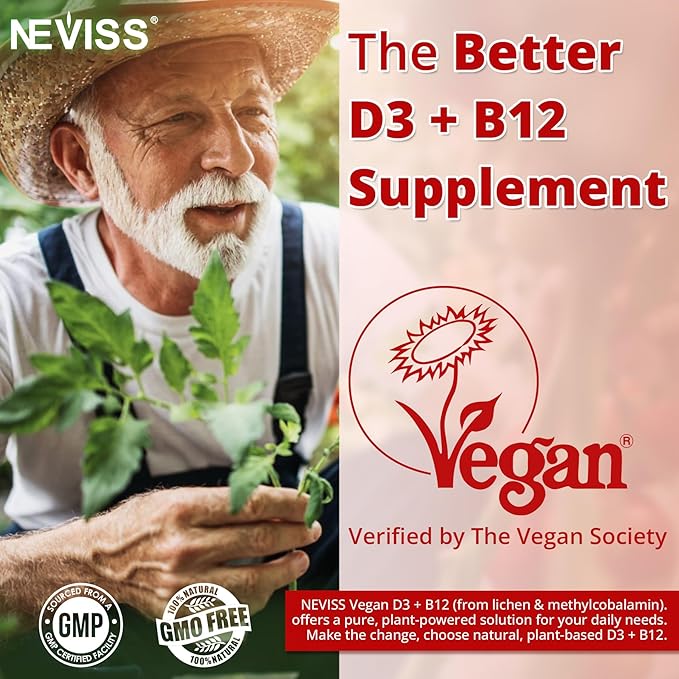 NEVISS Vegan Vitamin D3 + Vitamin B12 Gummies High Potency D3 5000IU &amp 1000 mcg Methylated B12 Vitamin D3 and B12 for Adults Support Bone Health Immune &amp Energy Supplement 60 Count