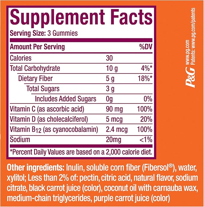 Metamucil Fiber Gummies for Adults with Vitamins C D B12 for Metabolism No Sugar Added Citrus Berry Flavor 5g Plant Based Prebiotic Fiber Supplement Blend 120 Count