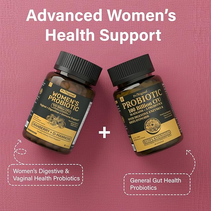 Probiotics Bundle for Women &amp Men – 2 Pack Gut Health Support | 100 Billion CFU Probiotics with Prebiotics Enzymes &amp Citrus Bioflavonoids + Women’s Probiotic for Digestive Vaginal &amp Urin