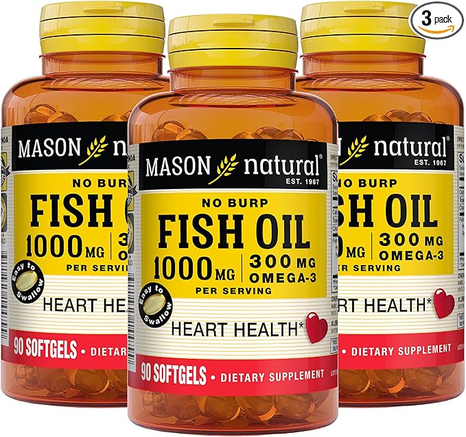 Mason Natural Omega3 Fish Oil 45Day Supply 1000mg with EPA and DHA for Joint Support 90 Softgels (Pack of 3)