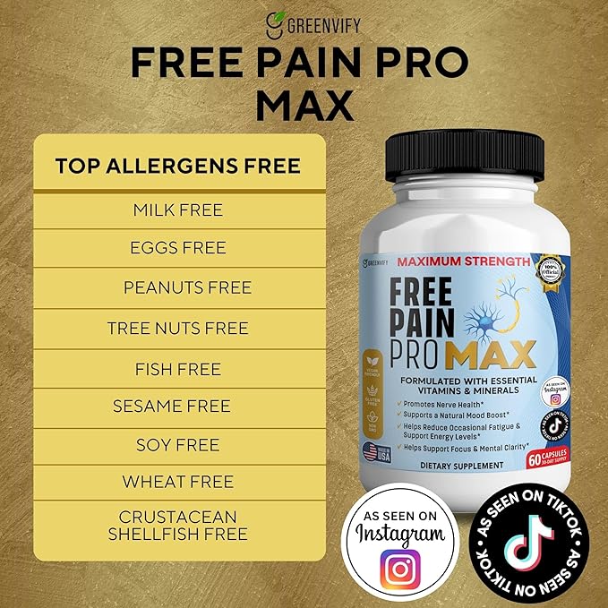 Free Pain ProMax Maximum Strength 60 Capsules Nerve Health Support with Vitamins &amp Minerals 30 Day Supply (2)