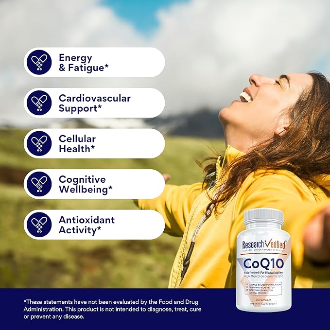 Research Verified CoQ10-100% Pure Extra Strength 300mg CoQ10 – Improved Absorption and Bioavailability with Bioperine - Boost Antioxidant Levels Improve Cardiovascular Health 360 Vegan Capsules