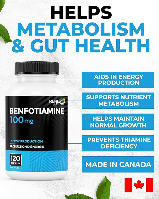 Renew Actives Benfotiamine 100mg – Supports Energy Production &amp Overall Wellness – Vegan Non-GMO Gluten-Free – 120 Capsules