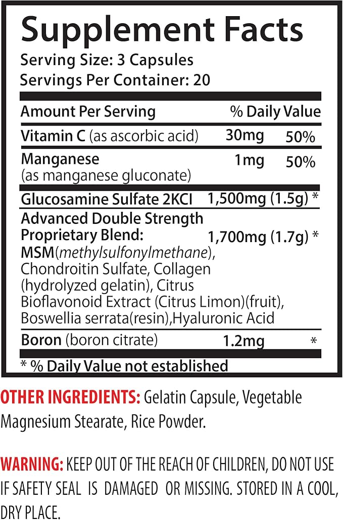 Sulfur Pills - msm - msm Natural Supplement - GLUCOSAMINE CHONDROITIN MSM Capsules - msm Capsules - glucosamine chondroitin - glucosamine chondroitin Capsules - chondroitin Capsules - 3B 180 Tablets