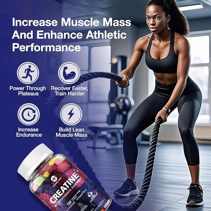 Creatine Monohydrate Gummies 5000mg with L-Carnitine &amp Taurine Flavored Creatine for Women and Men with Mixfruit Taste Pre Workout Gummies - 160pcs(2 Pack)