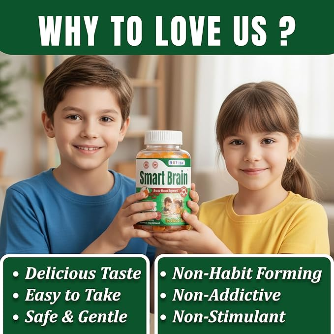 Smart Brain Kids Vitamin Gummies with Omega 3 DHA for Kids &amp Teens-Brain Support Focus Gummies for Kids - Omega 3 Brain Vitamins– Learning &amp Mental Clarity Support– 60 Gummies