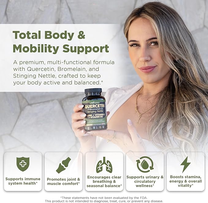Quercetin with Vitamin C and Zinc - Nettle Quercetin - Quercetin 500mg - Quercetin with Bromelain - Zinc Quercetin + Vitamin D3 - 120 Veggie Caps - (Non-GMO Gluten-Free Vegan) - 2 Month Supply