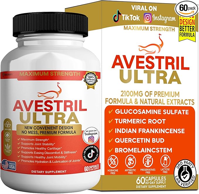 Avestril Ultra Joint Support Supplement Glucosamine Turmeric Chondroitin 60 Capsules (1)