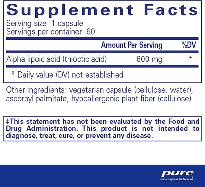 Pure Encapsulations Alpha Lipoic Acid 600 mg - ALA Supplement for Liver Support Antioxidants Nerve Health Cardiovascular Health &amp Carbohydrate Support - Premium Alpha Lipoic Acid - 60 Capsules