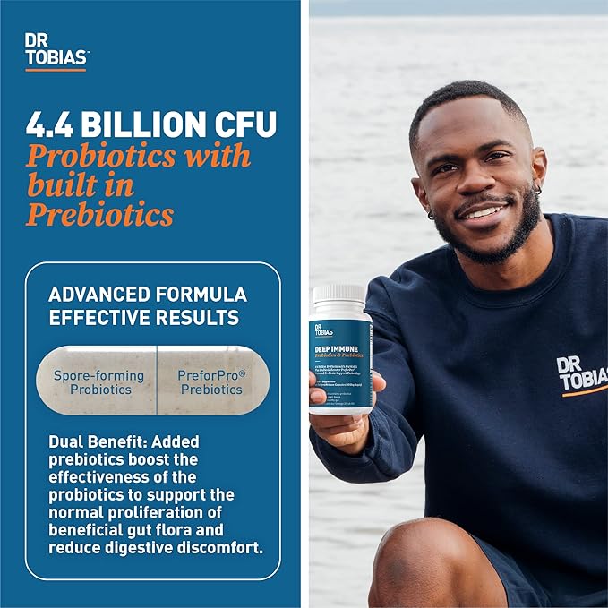 Dr. Tobias Deep Immune Probiotics &amp Prebiotics and Psyllium Daily Supports Digestive Health Gut Immune Function Daily Fiber Supplement in Support of Colon Health with 4.4. Billion CFU